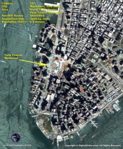 satellite image world trade center twin towers memorial ny manhatten