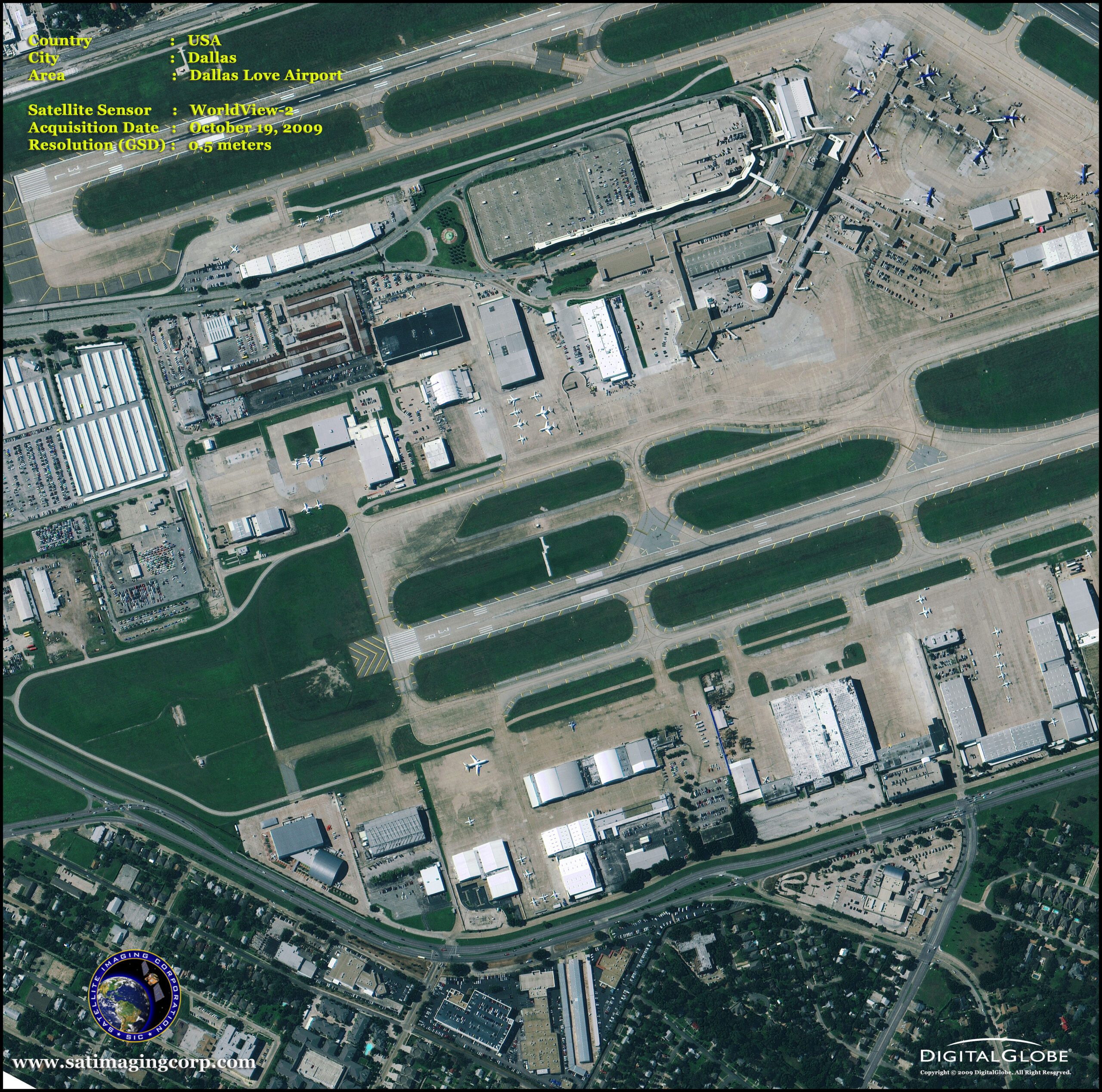 Satellite image Dallas Love Airport