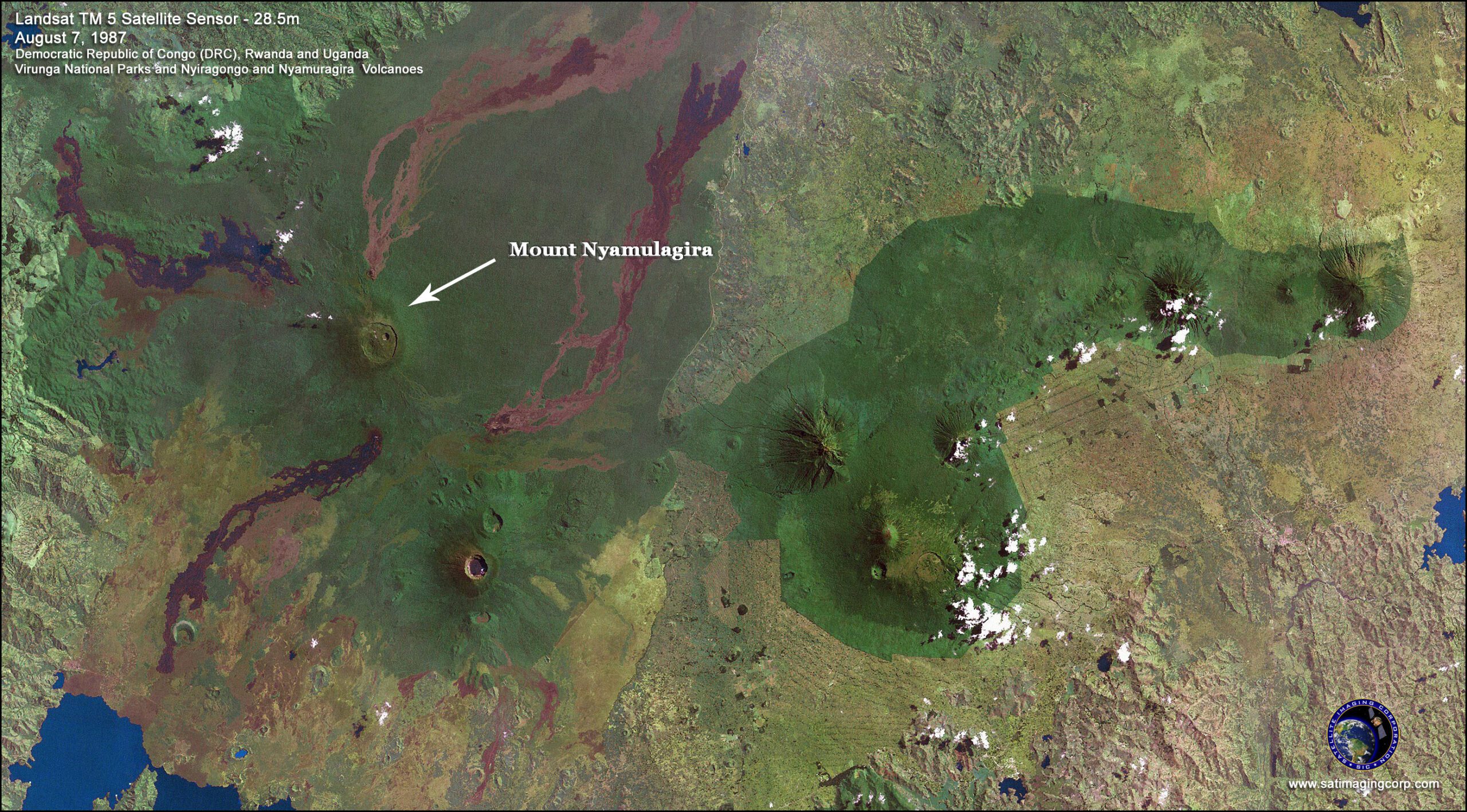 Satellite Map Virunga National Parks Nyamulagira volcano